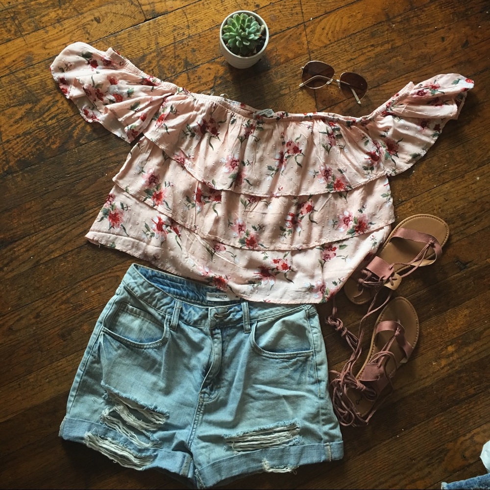 NWT AEO Floral Off Shoulder Floral Crop Top M